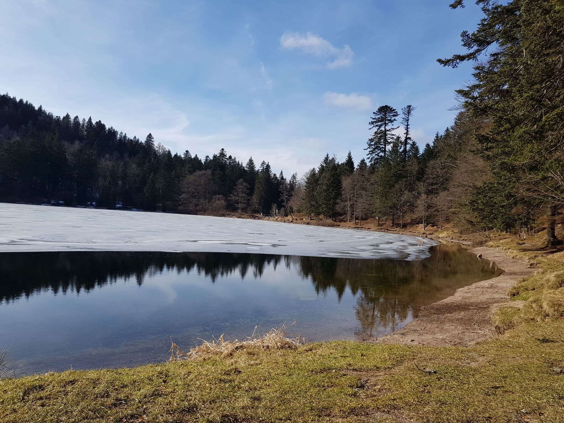 Ciel bleu sur le lac gelé